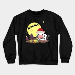 Cute Cow Santa With Reindeer Christmas Day Costume Gift Crewneck Sweatshirt